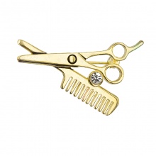 Brosche hairdressing scissors gold plated FABOS