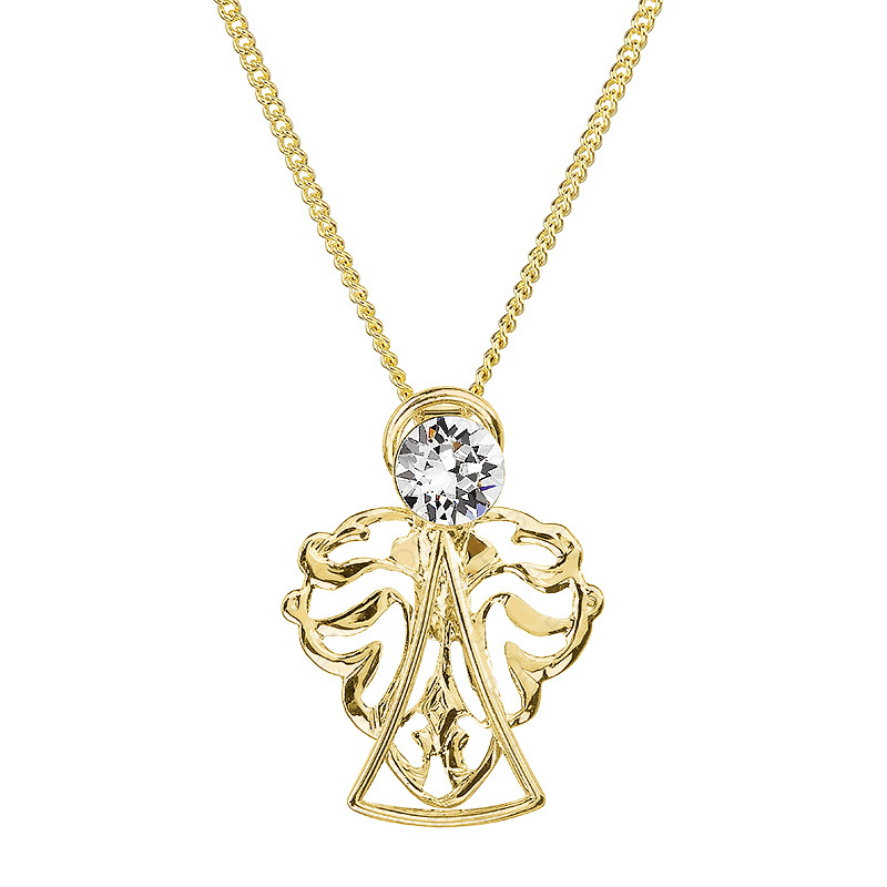 Necklace angel of power white crystal gold plated