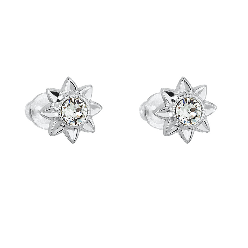 Earrings stud sun solis white crystal