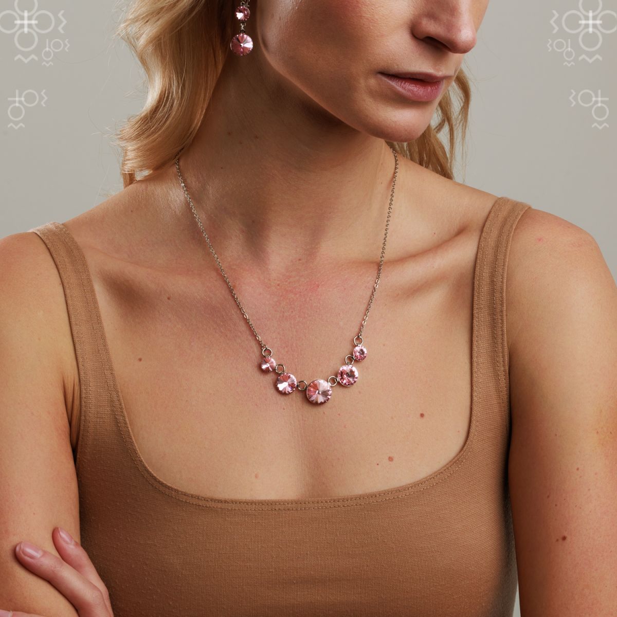 Necklace Rivoli 8-14 Lt rose Swarovski elements