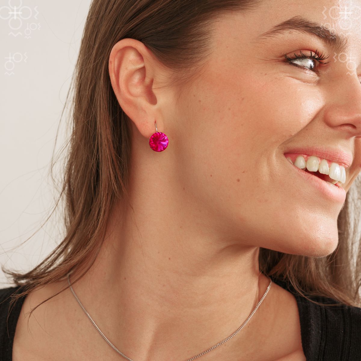 Ohrringe leverback round rivoli 12mm fuchsia