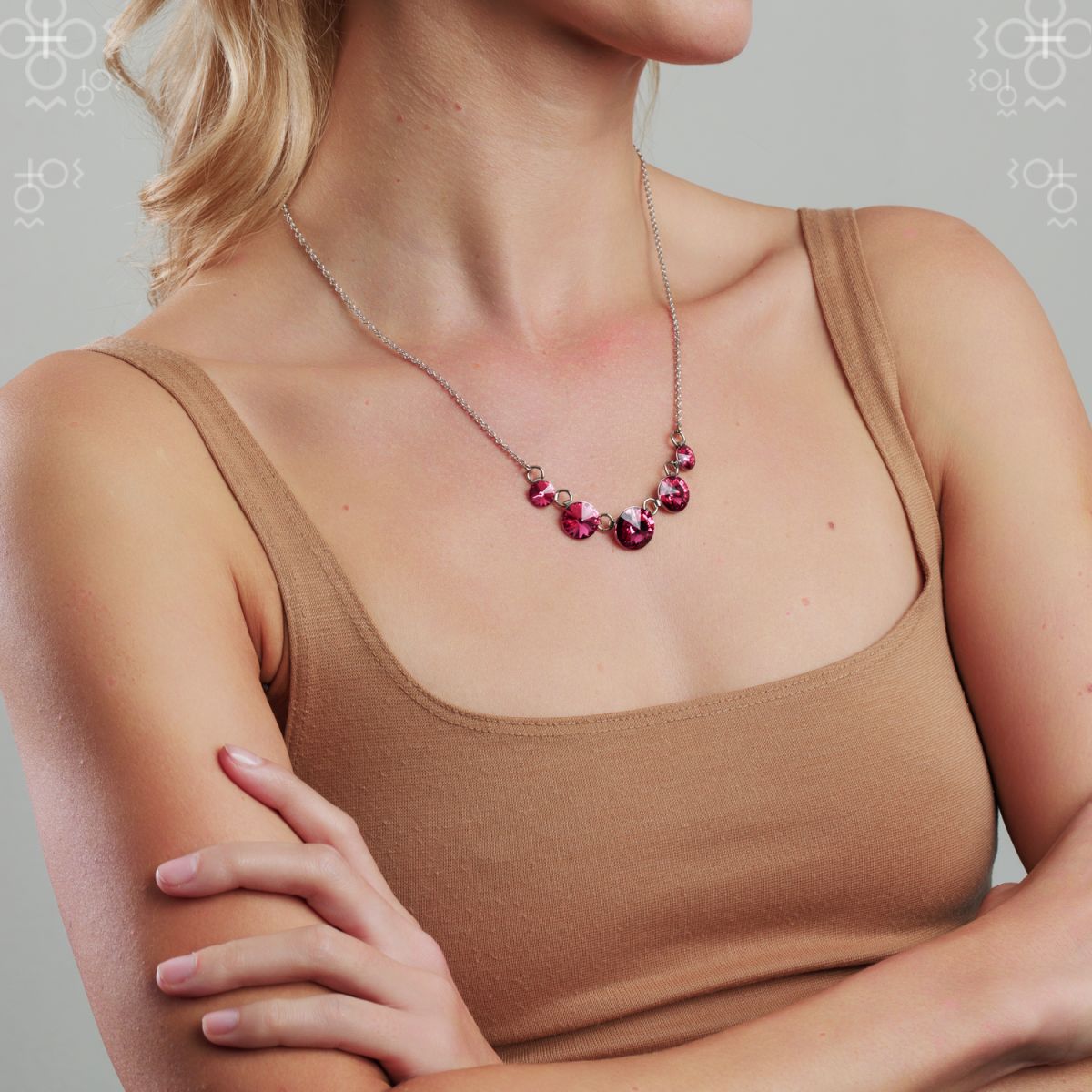 Necklace rivoli 8-14 Fuchsia Swarovski elements